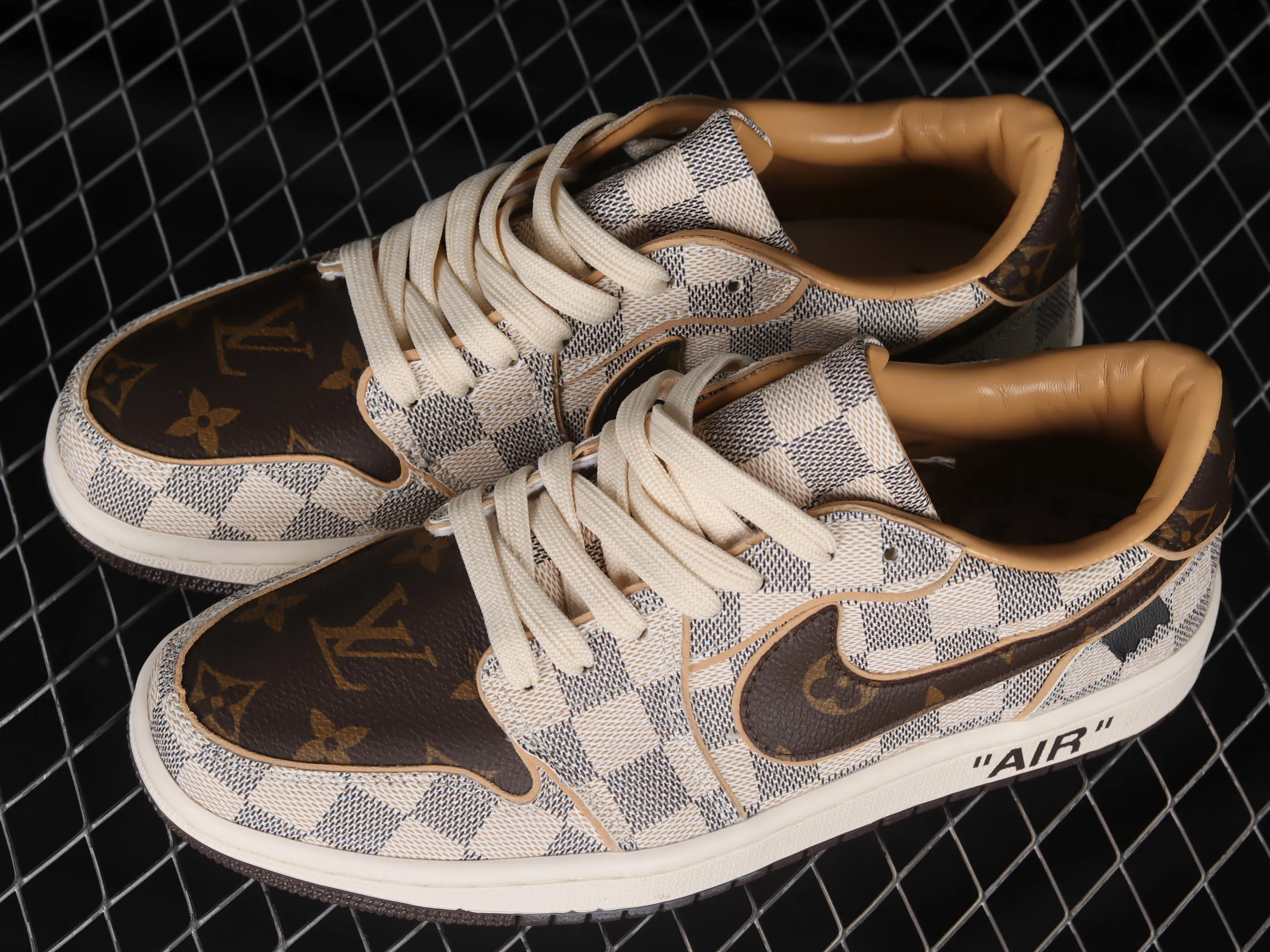 All categories Air Jordan Jordan series basketball shoes Air Jordan 1 Low gift box version Donkey brand x Air Jordan 1 Low OG Custom "Damier Azur/Brown/LV Monogram" AJ1 Joe 1 joint model classic low-top cultural versatile casual sports basketball shoes